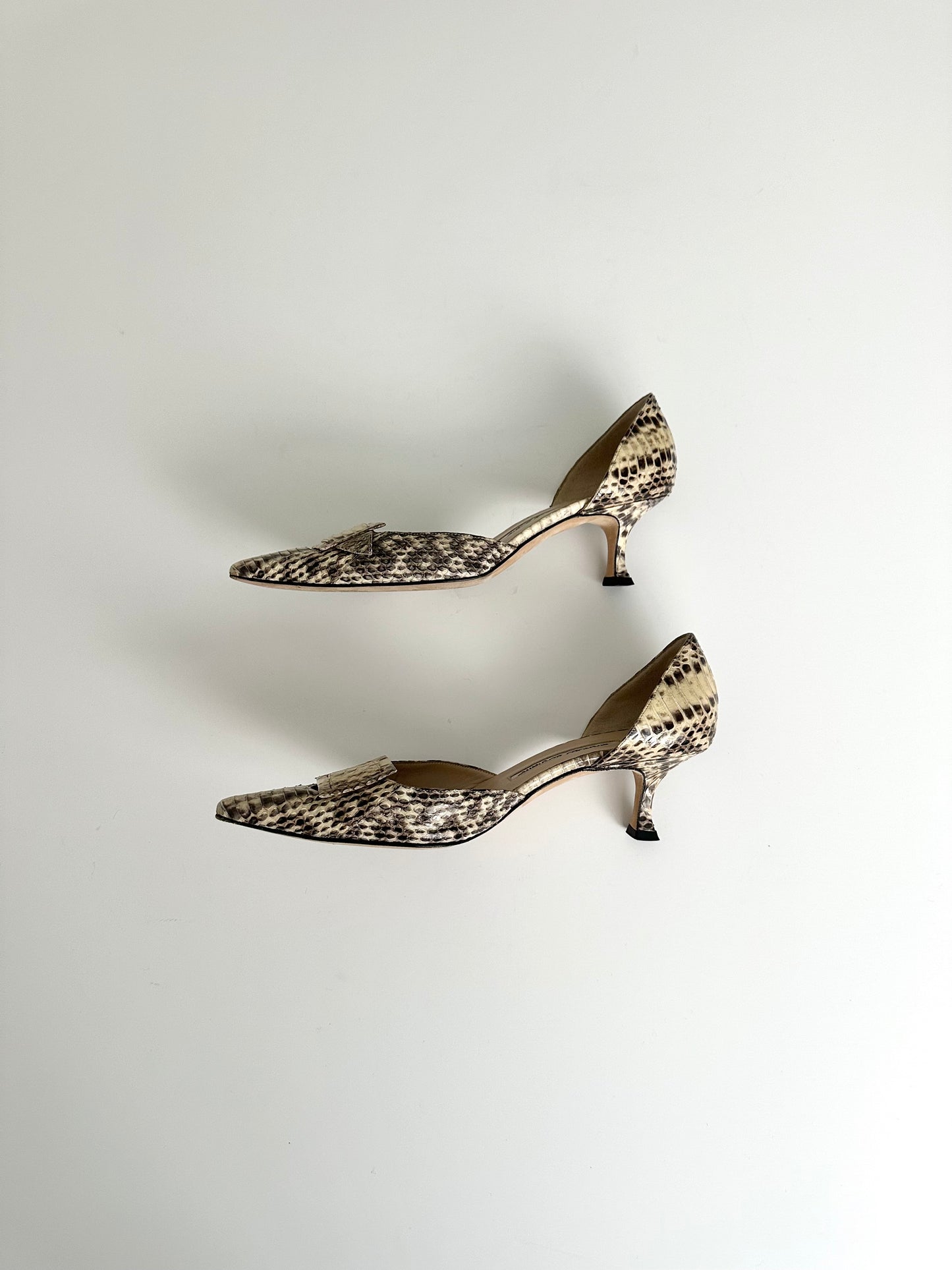 Manolo Blahnik Cream Snakeskin D'Orsay Pumps 37.5