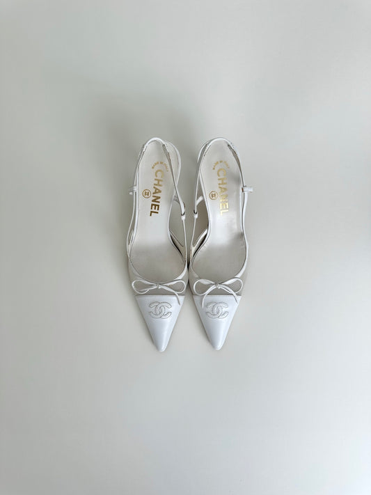 Chanel White Mesh Slingbacks 36.5