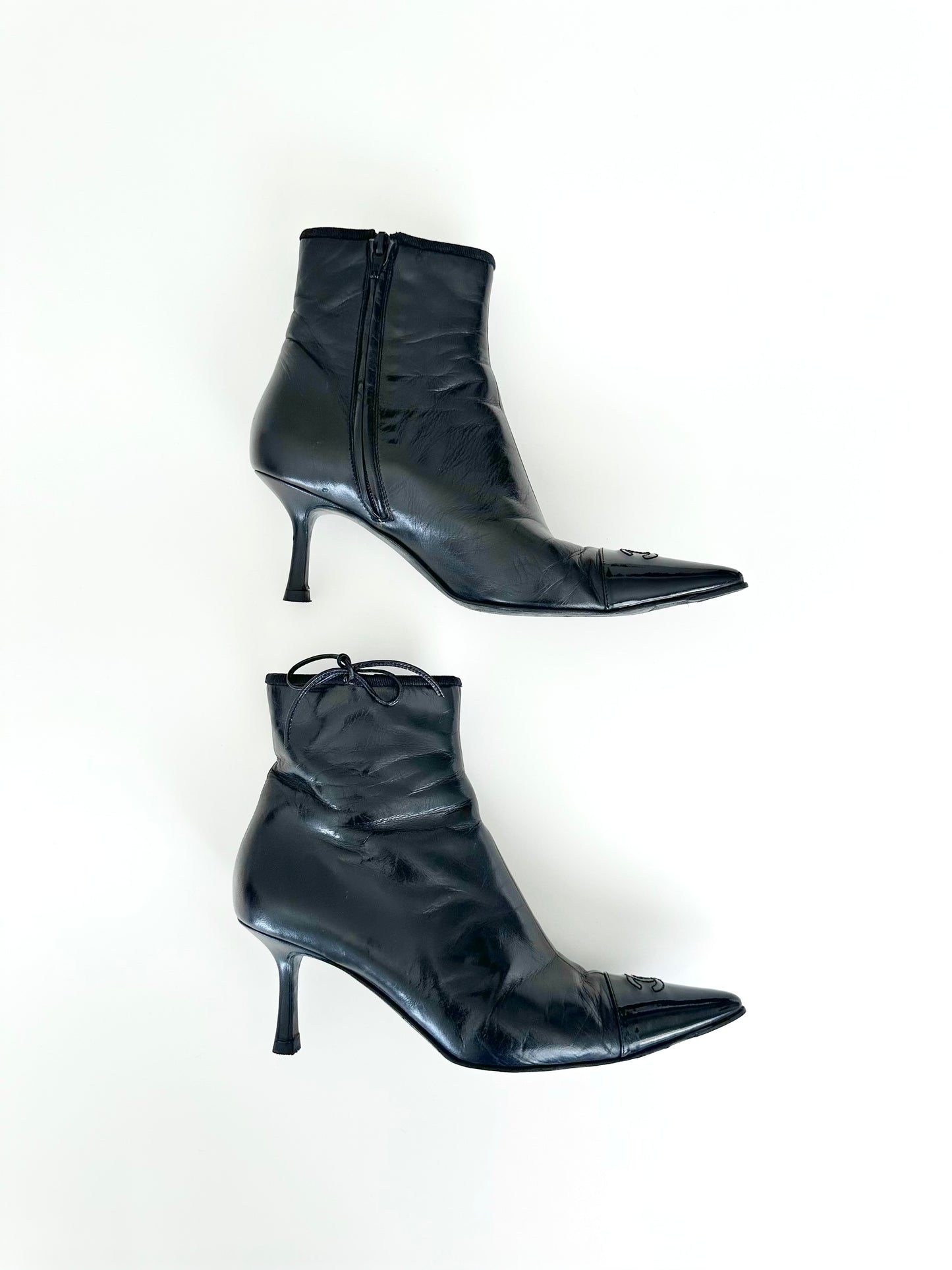 Chanel Black Leather Logo Ankle Boots 39