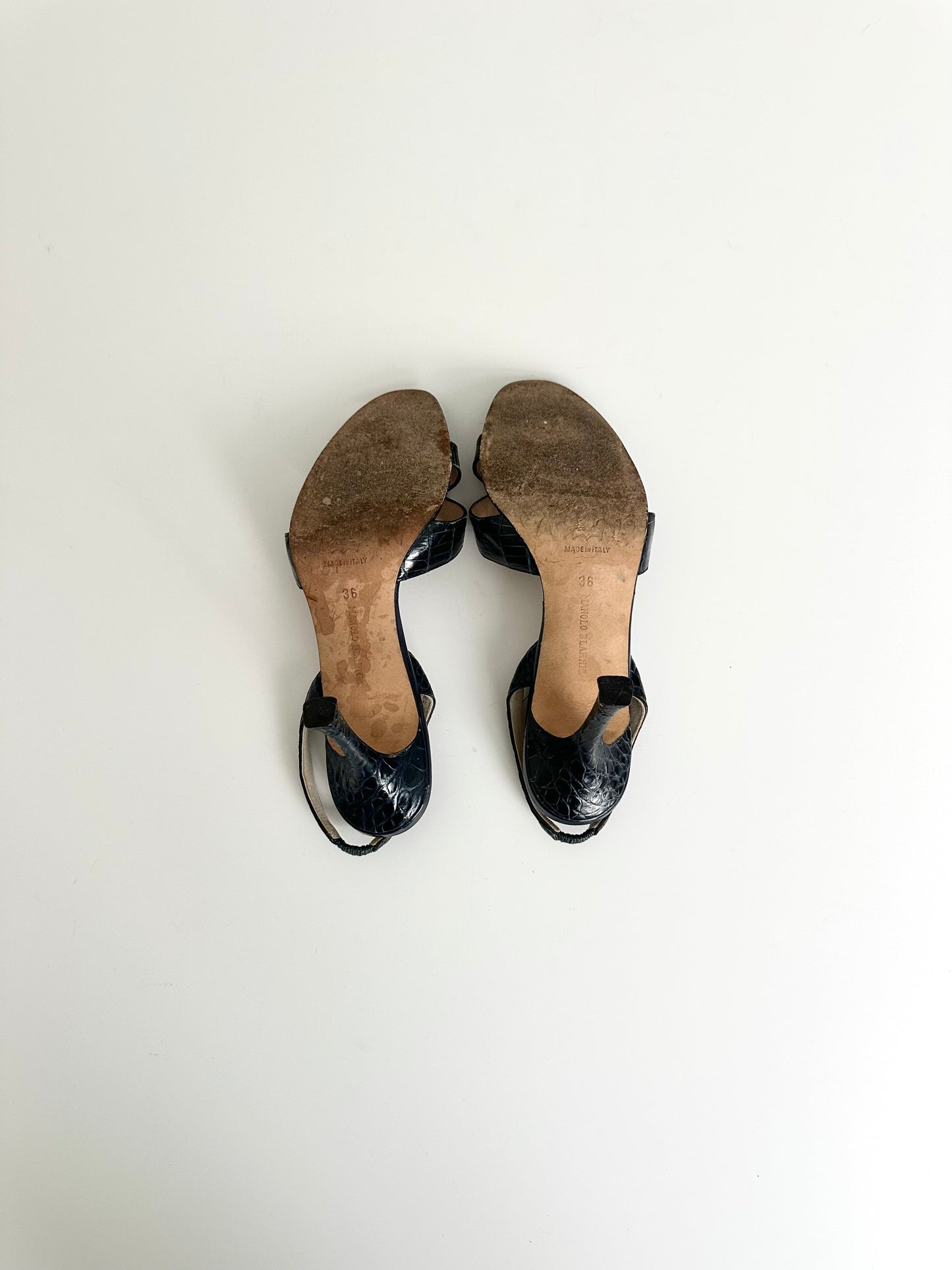Manolo Blahnik Navy Croc Callasli Slingback 36