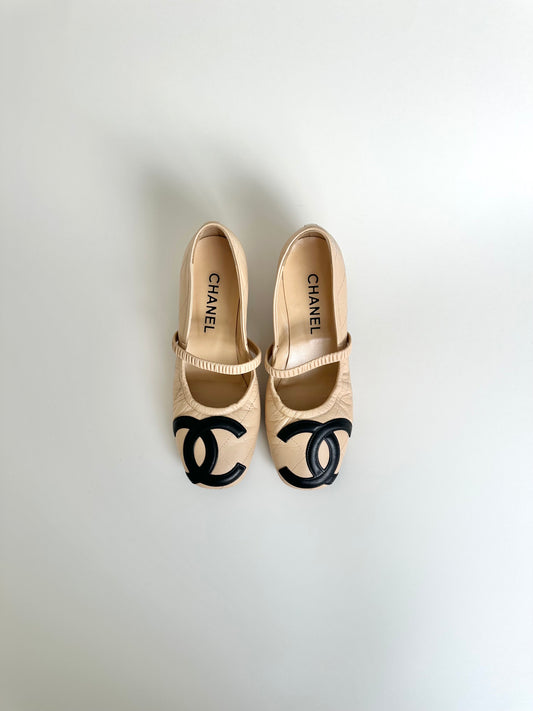 Chanel Tan Cambon Mary Janes 37