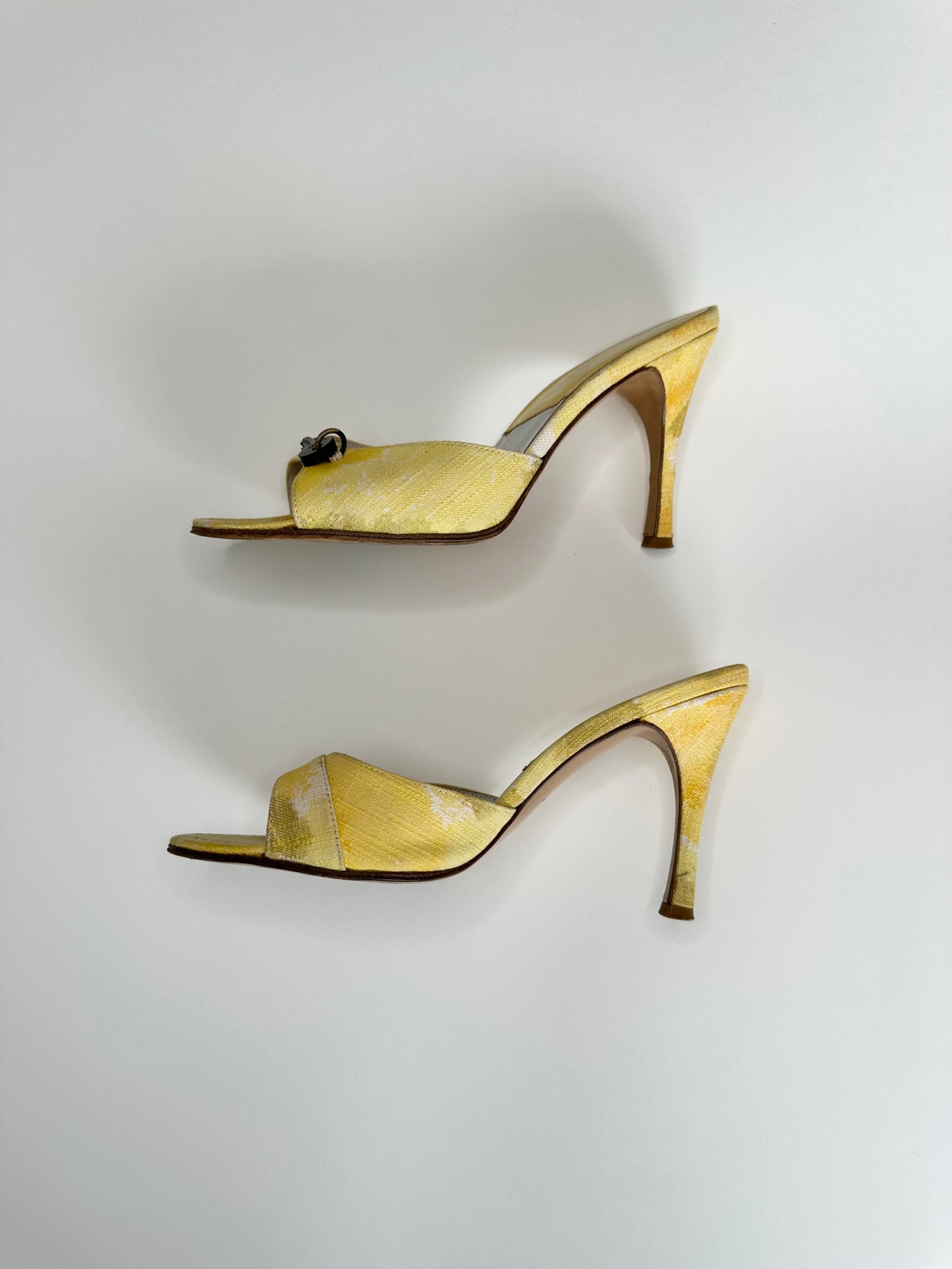 Dior Yellow Watercolor Lock/Key Sandals 38