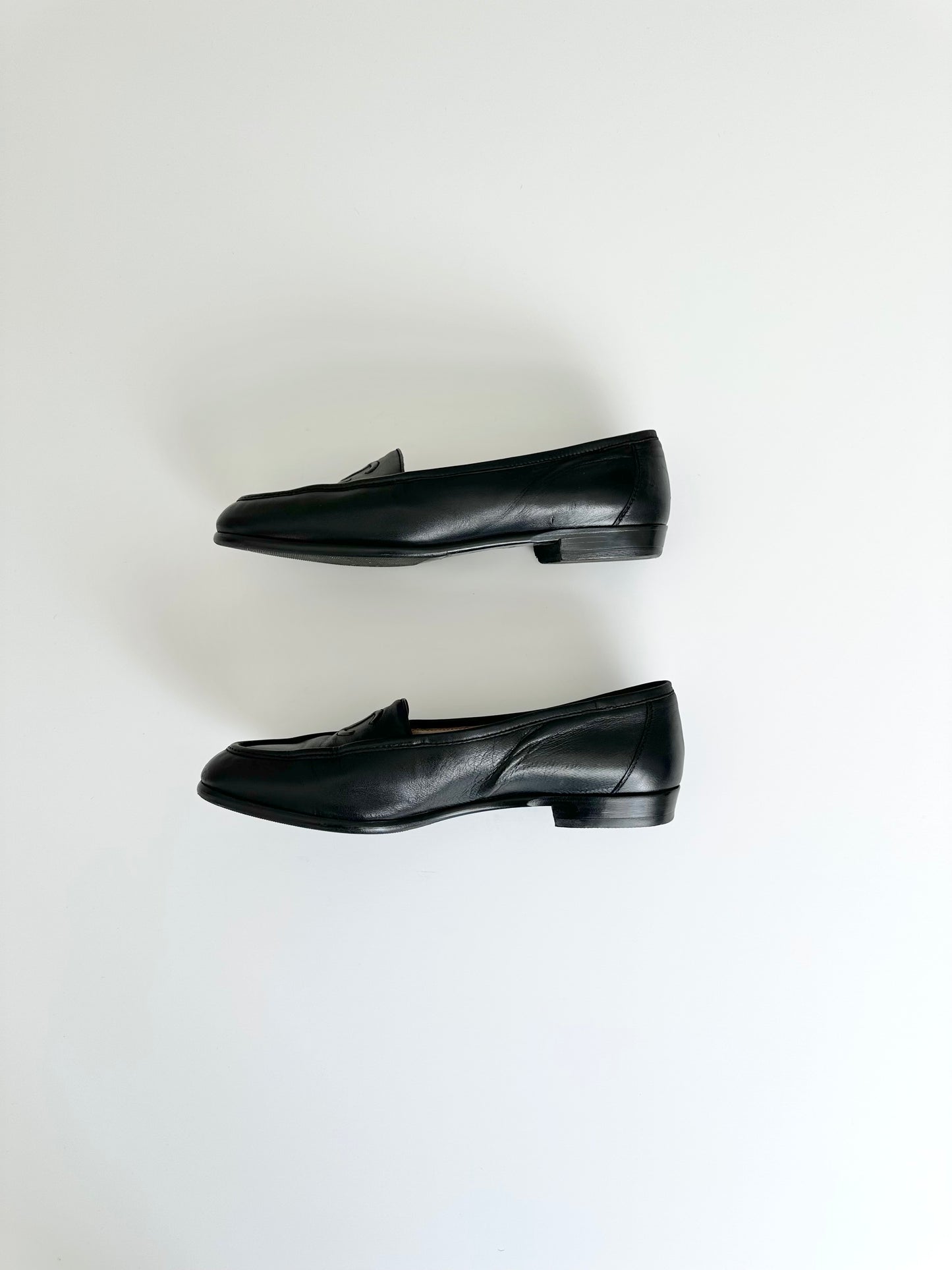 Chanel Black Leather Logo Loafers 40