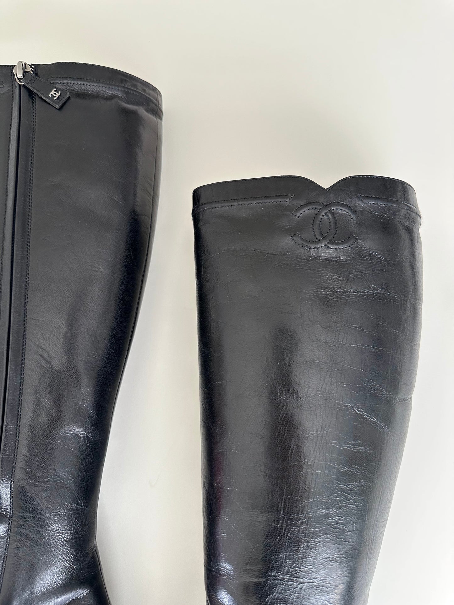 Chanel Black Logo Boots 38.5