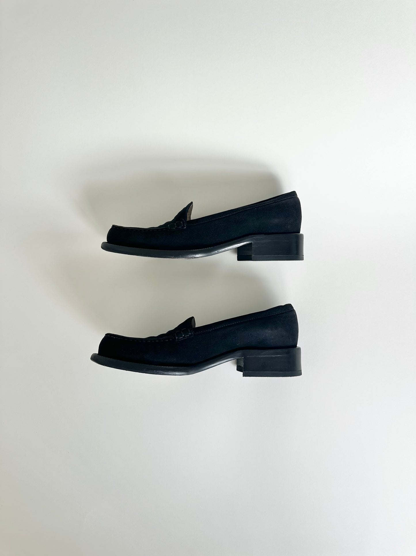 Chanel Black Suede Logo Loafers 35