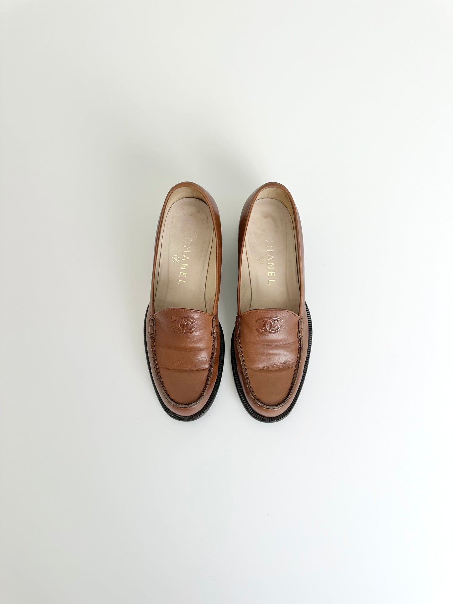 Chanel Light Brown Leather Loafers 38
