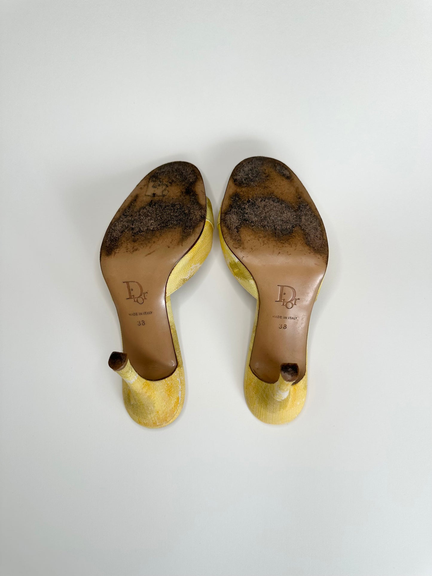 Dior Yellow Watercolor Lock/Key Sandals 38