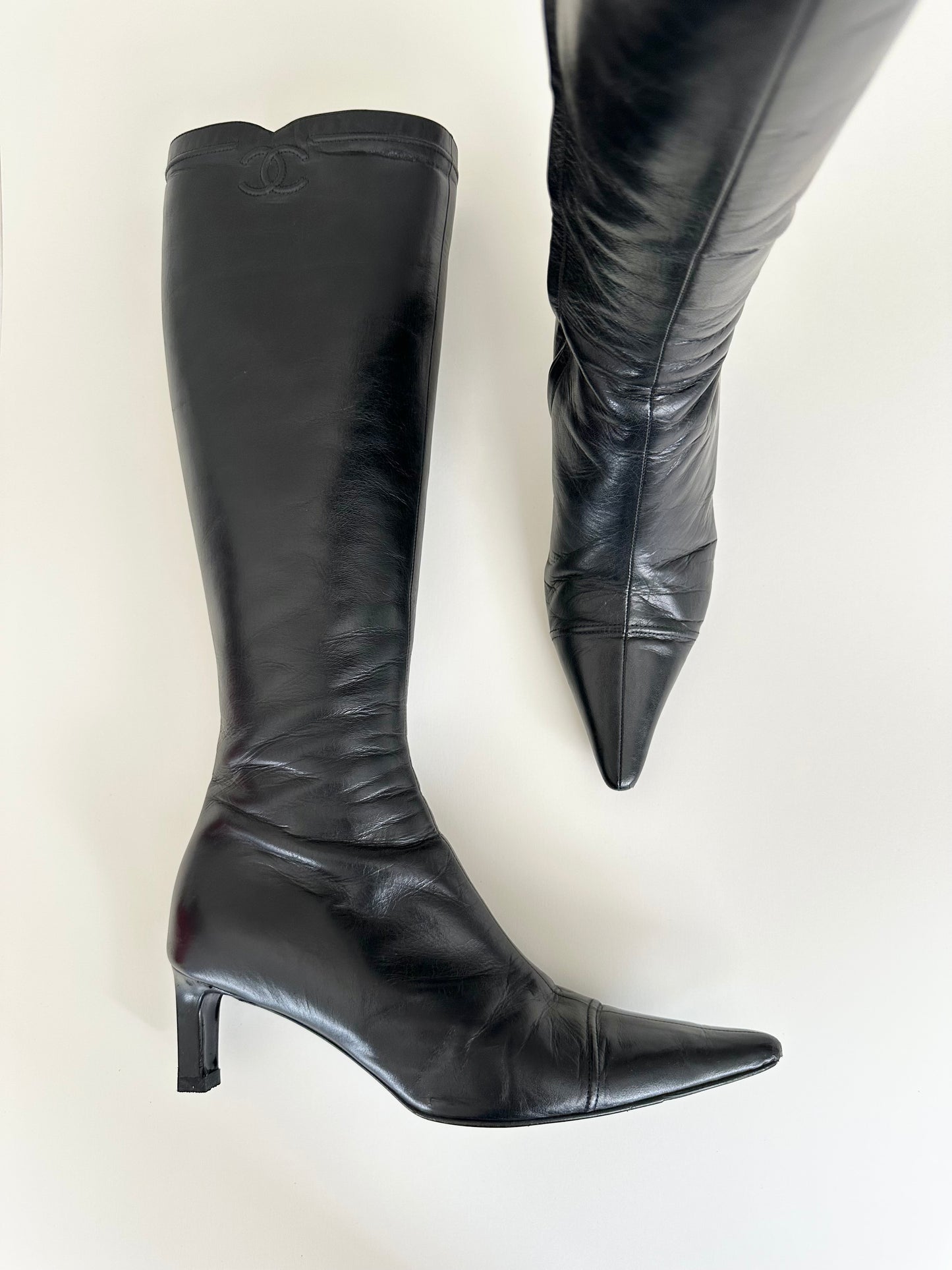 Chanel Black Logo Boots 38.5