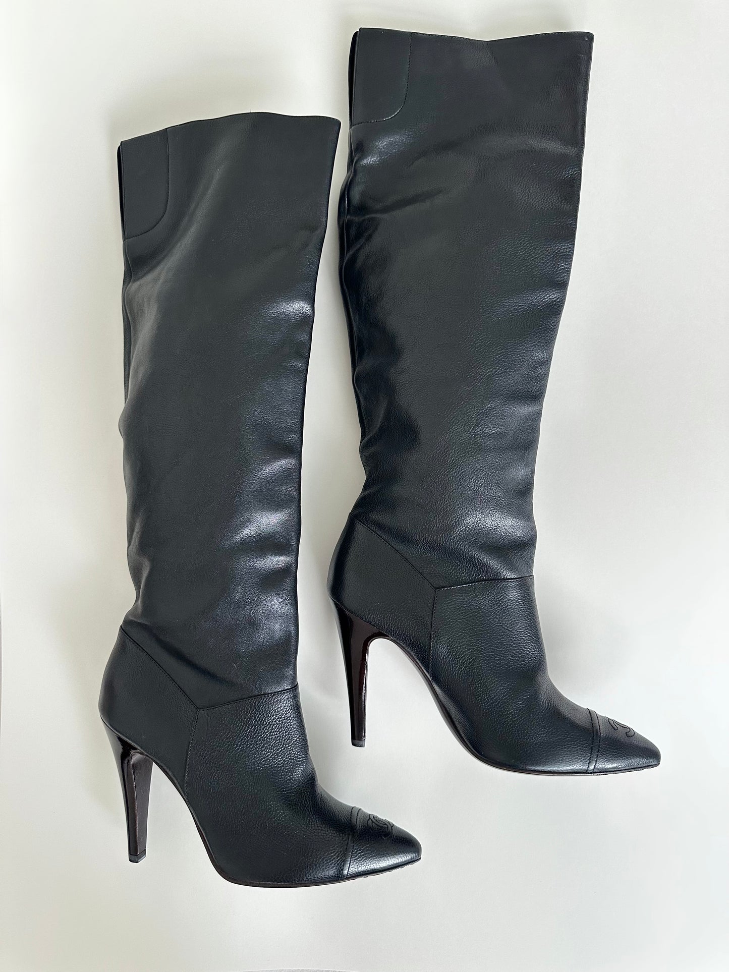 Chanel Black Leather Logo Boots 37
