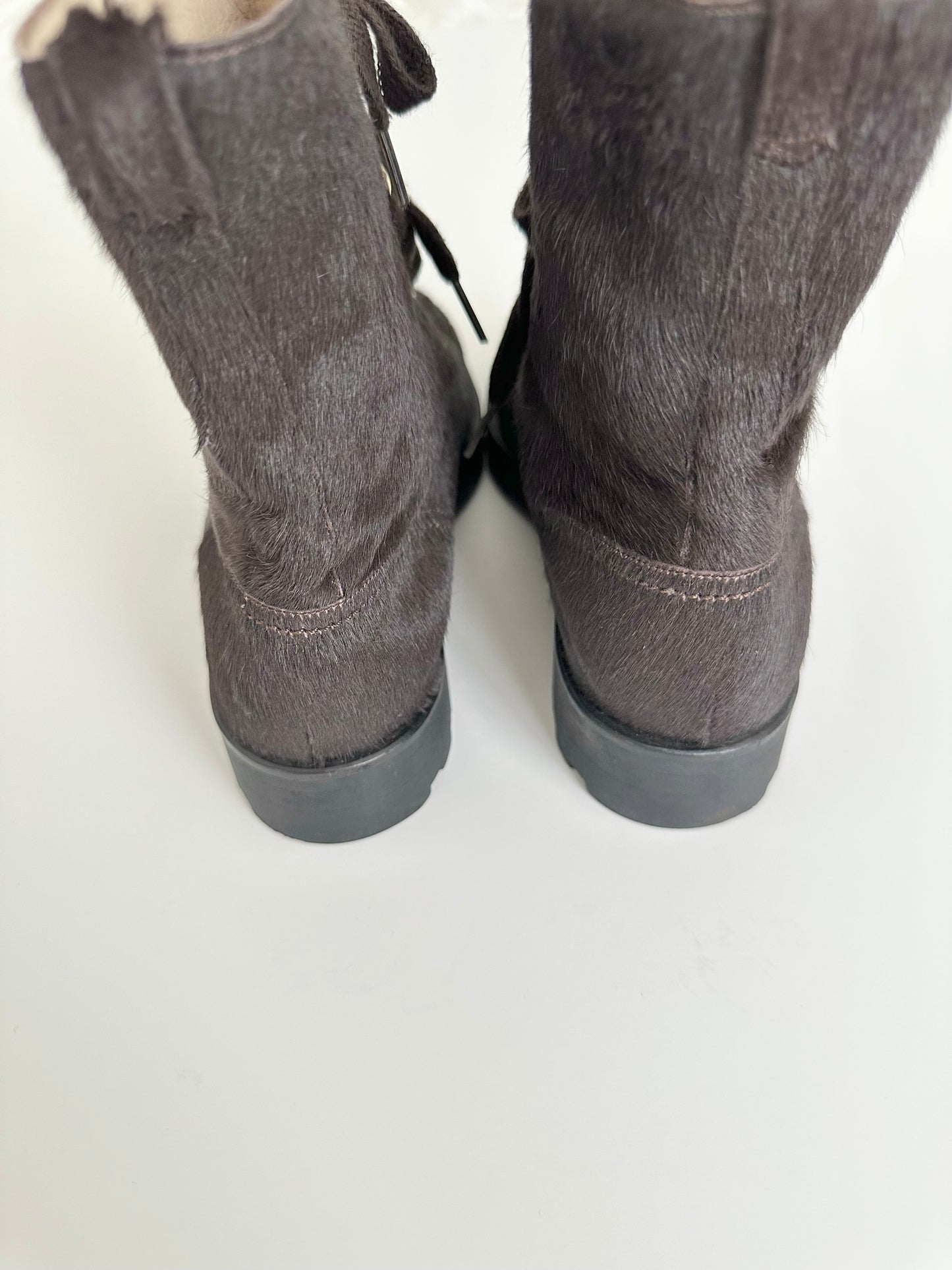 Chanel Brown Pony Hair Combat Boots 35.5