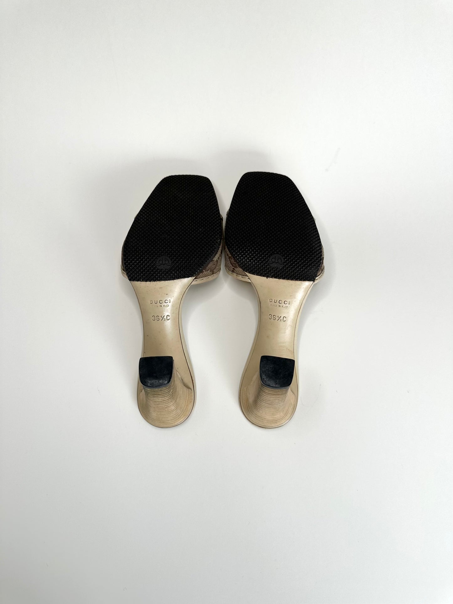 Gucci Cream Monogram Block Heels 36.5