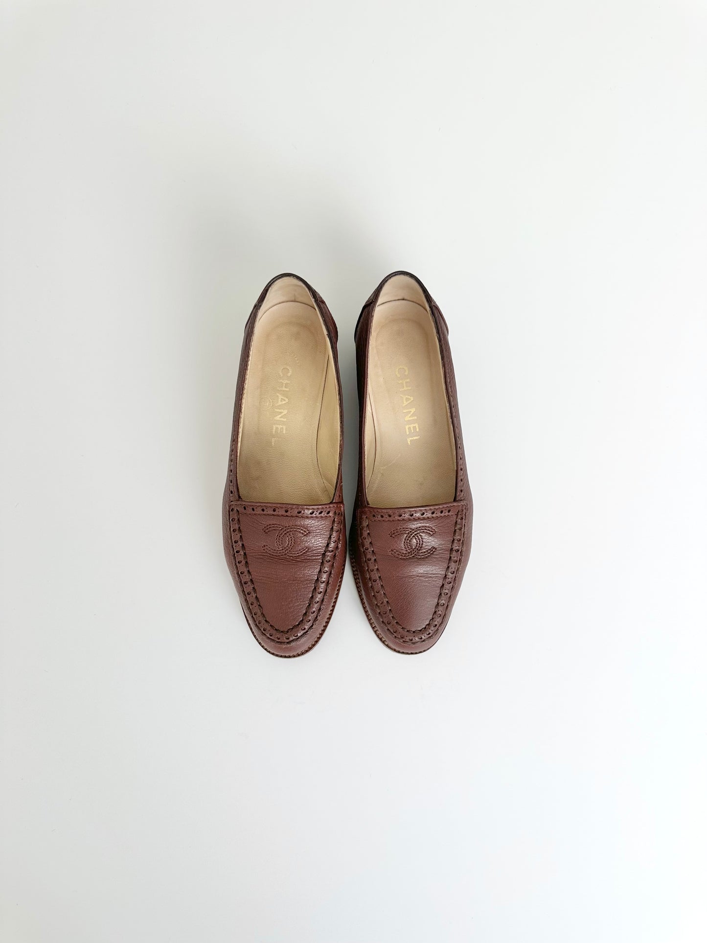 Chanel Brown Leather Loafers 35.5