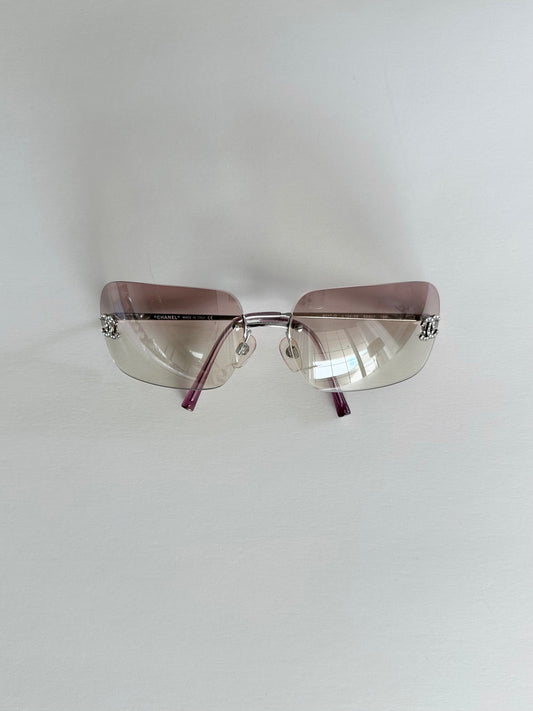 Chanel Pink Gradient Rhinestone Logo Sunglasses