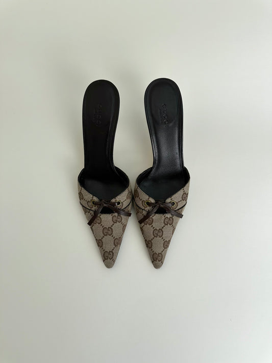 Gucci Brown Monogram Mules US 7