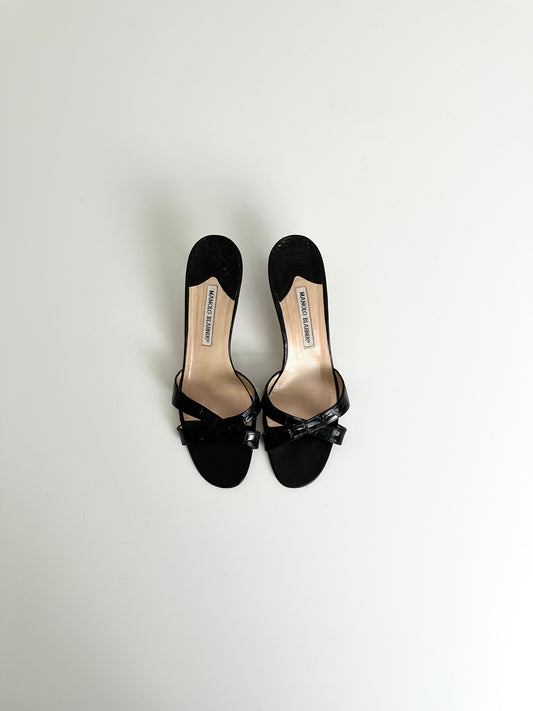 Manolo Blahnik Black Croc Callamu Mules 40.5