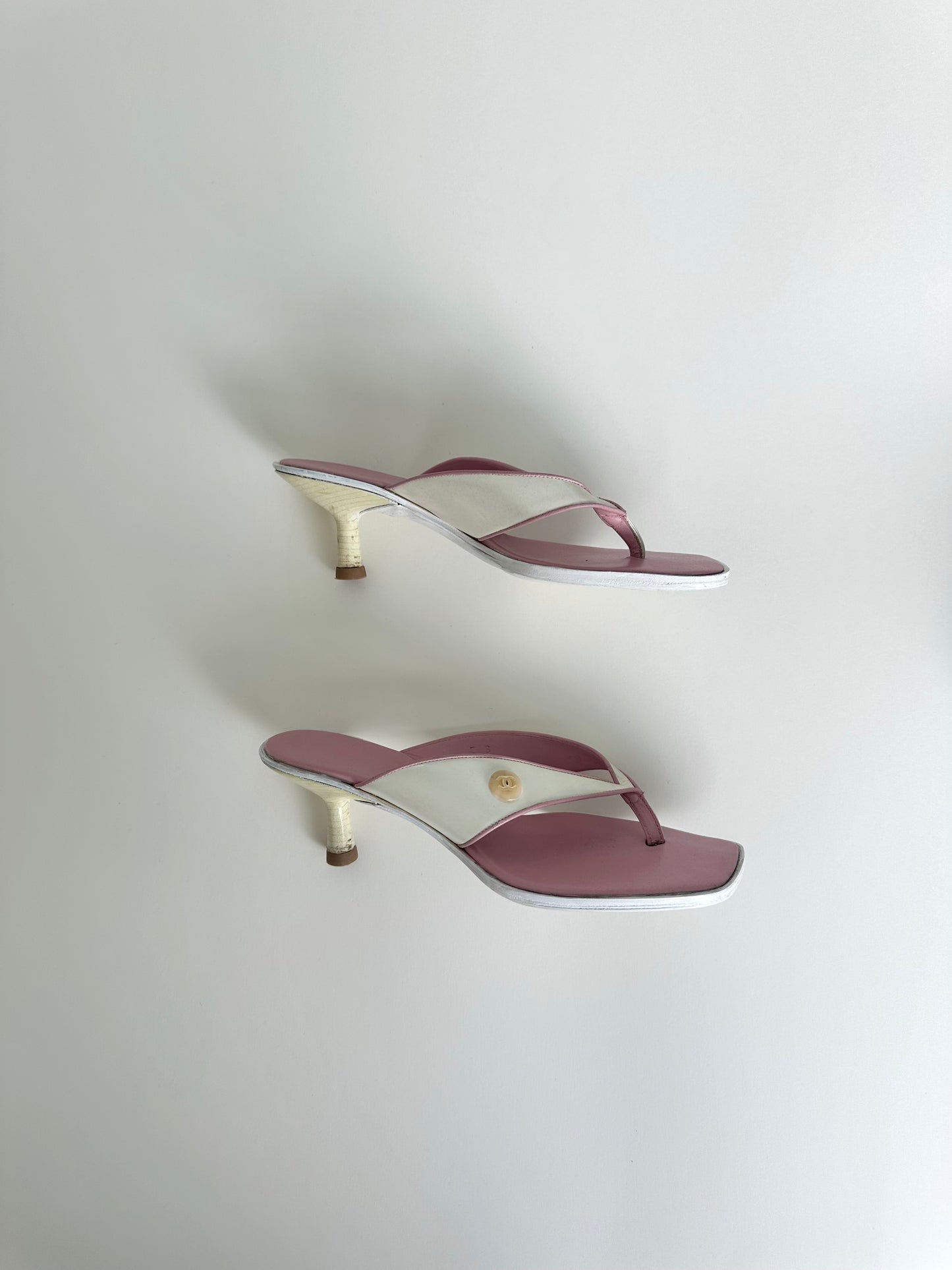 Chanel Pink Thong Sandal Heels 37
