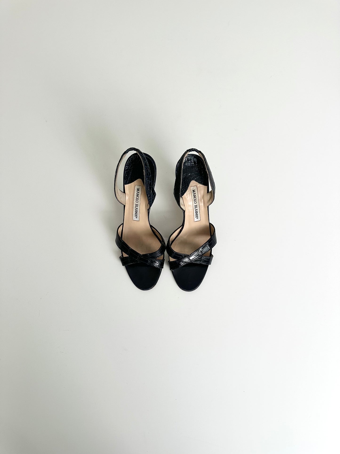 Manolo Blahnik Navy Croc Callasli Slingback 36