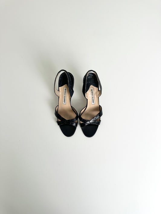 Manolo Blahnik Navy Croc Callasli Slingback 36