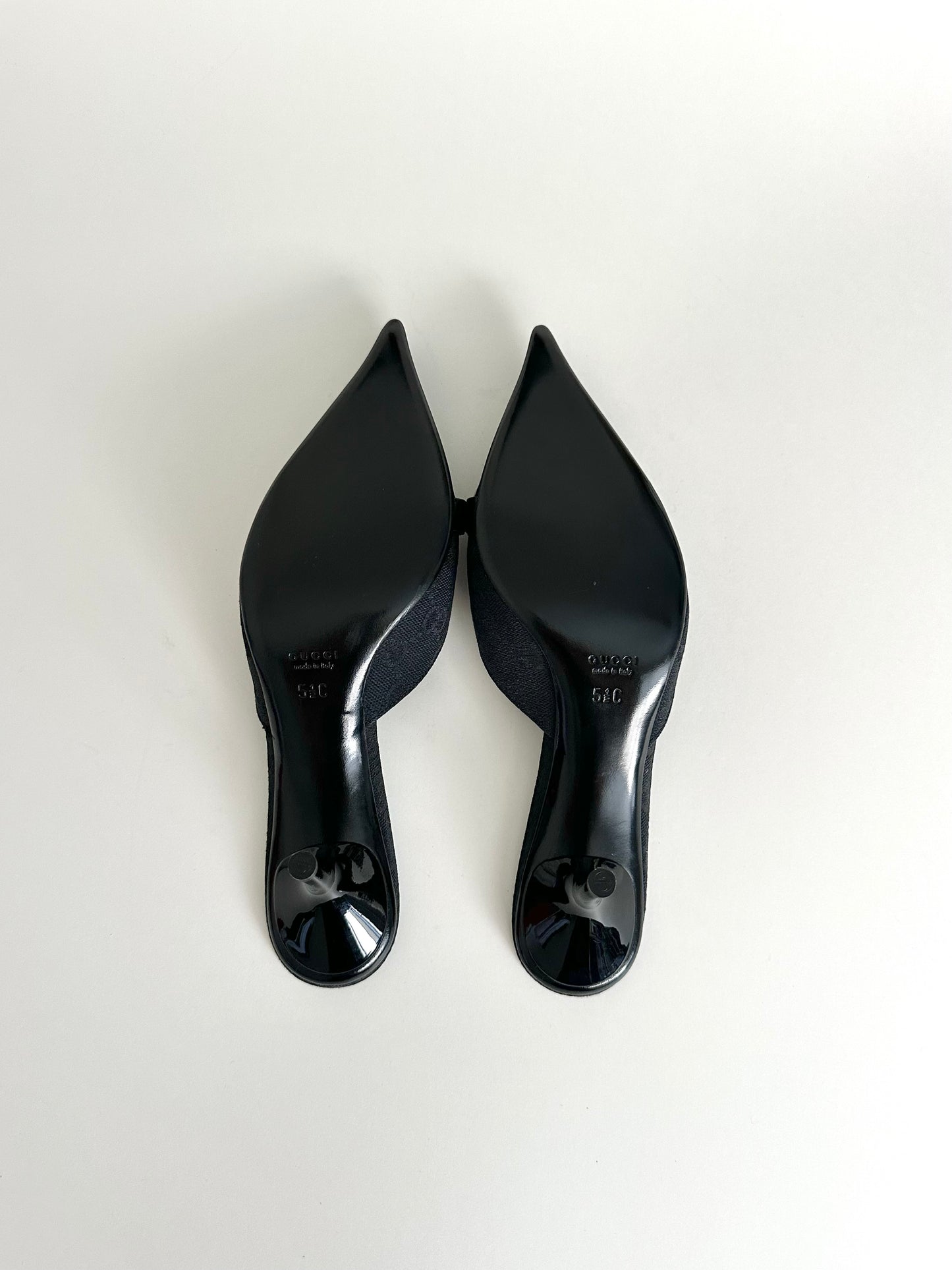 Gucci Black Monogram Horsebit Mules US 5.5