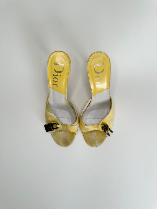 Dior Yellow Watercolor Lock/Key Sandals 38