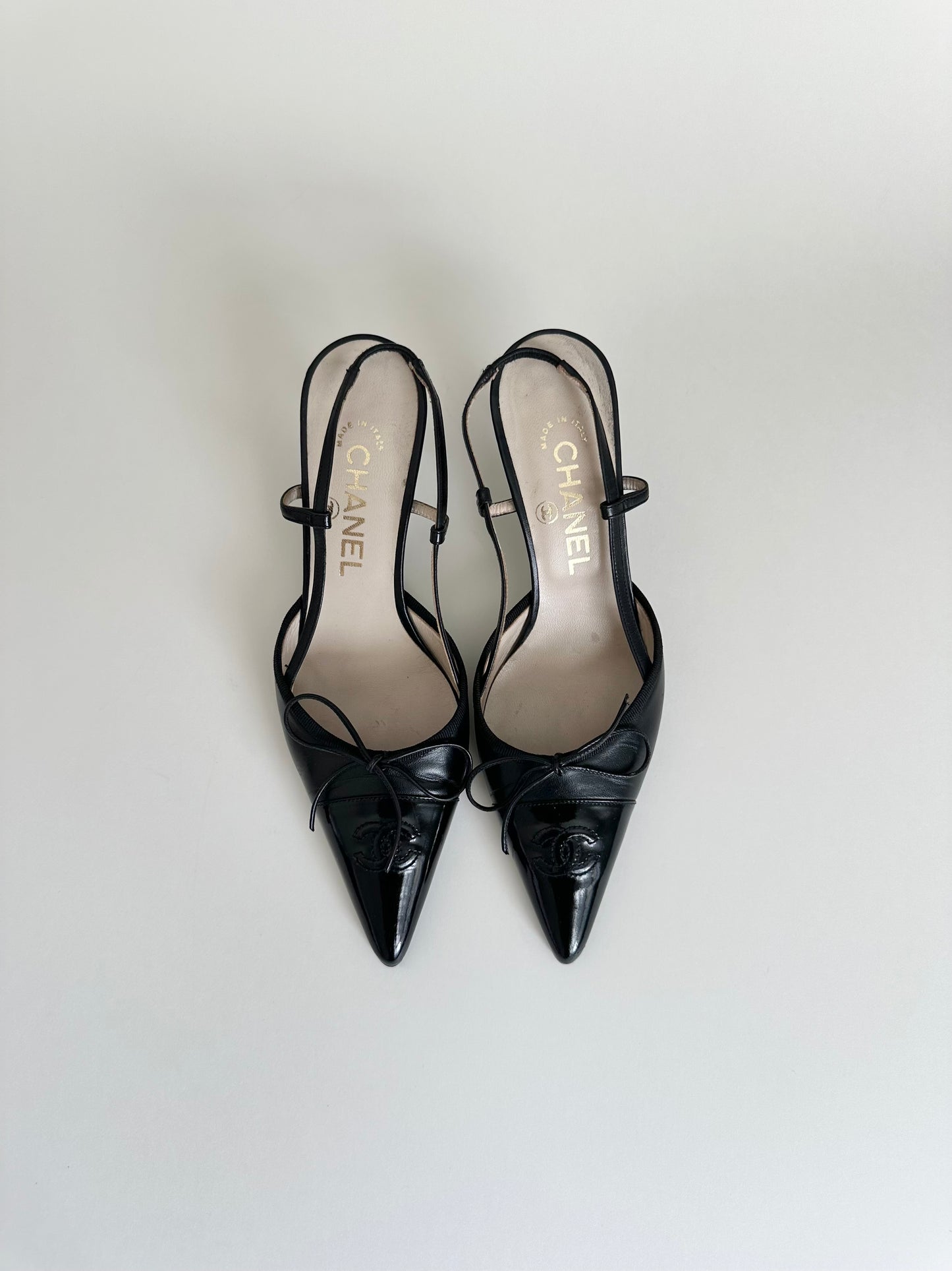 Chanel Black Logo Slingbacks 36.5