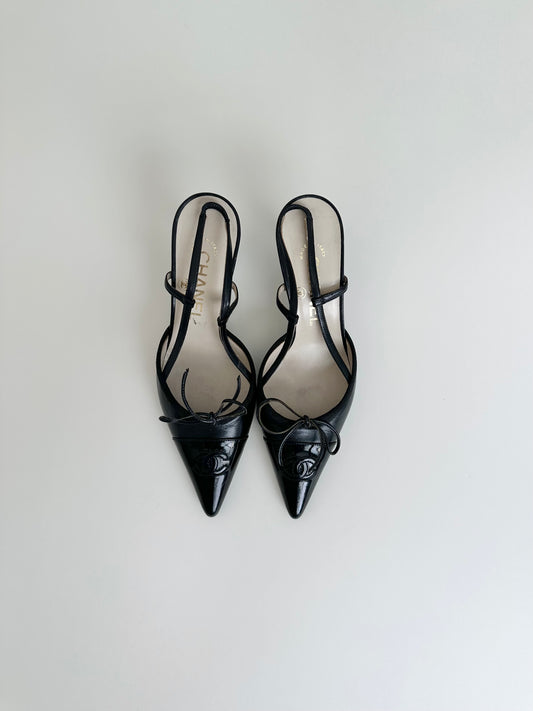 Chanel Black Logo Slingback 35