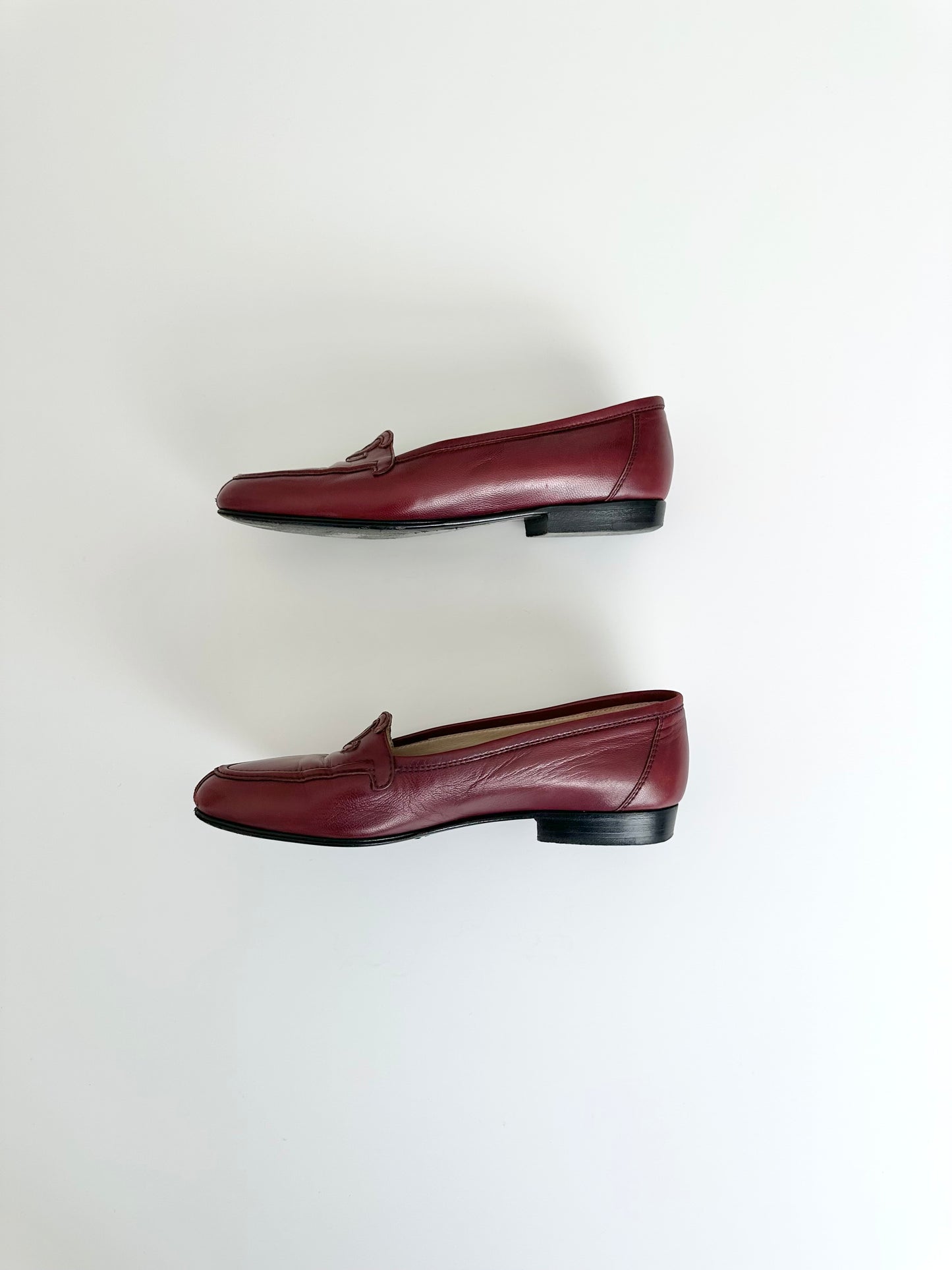 Chanel Red Leather Logo Loafers  36.5