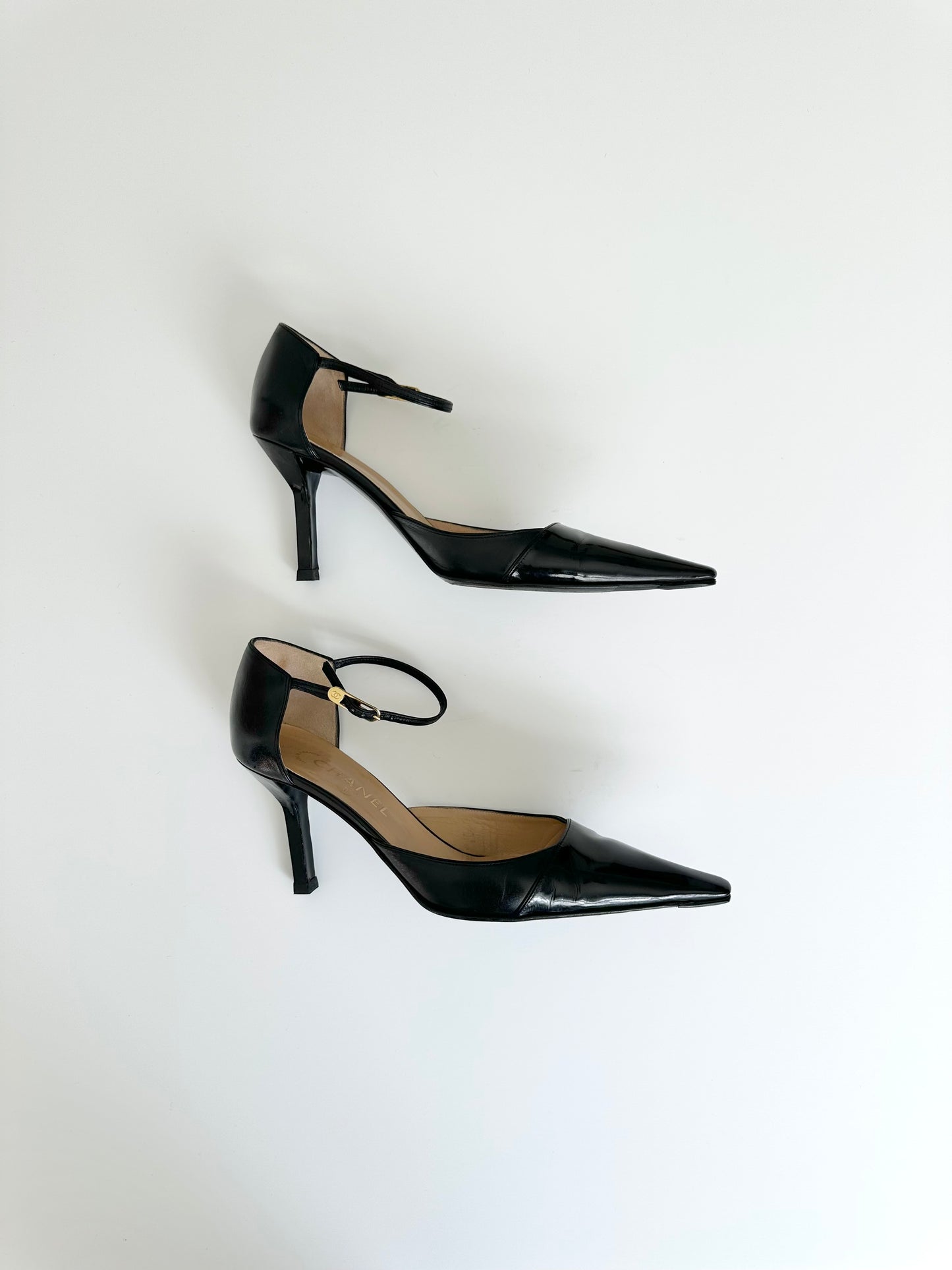 Chanel Black Ankle Strap Heels 40