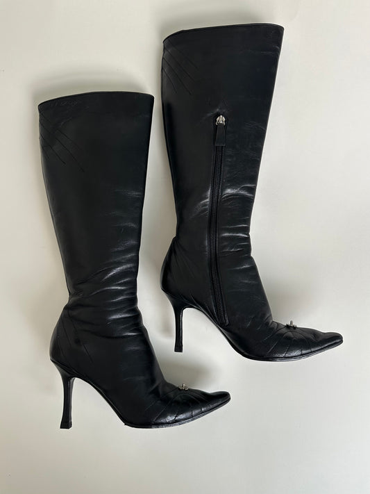 Chanel Black Leather Turnlock Boots 35.5