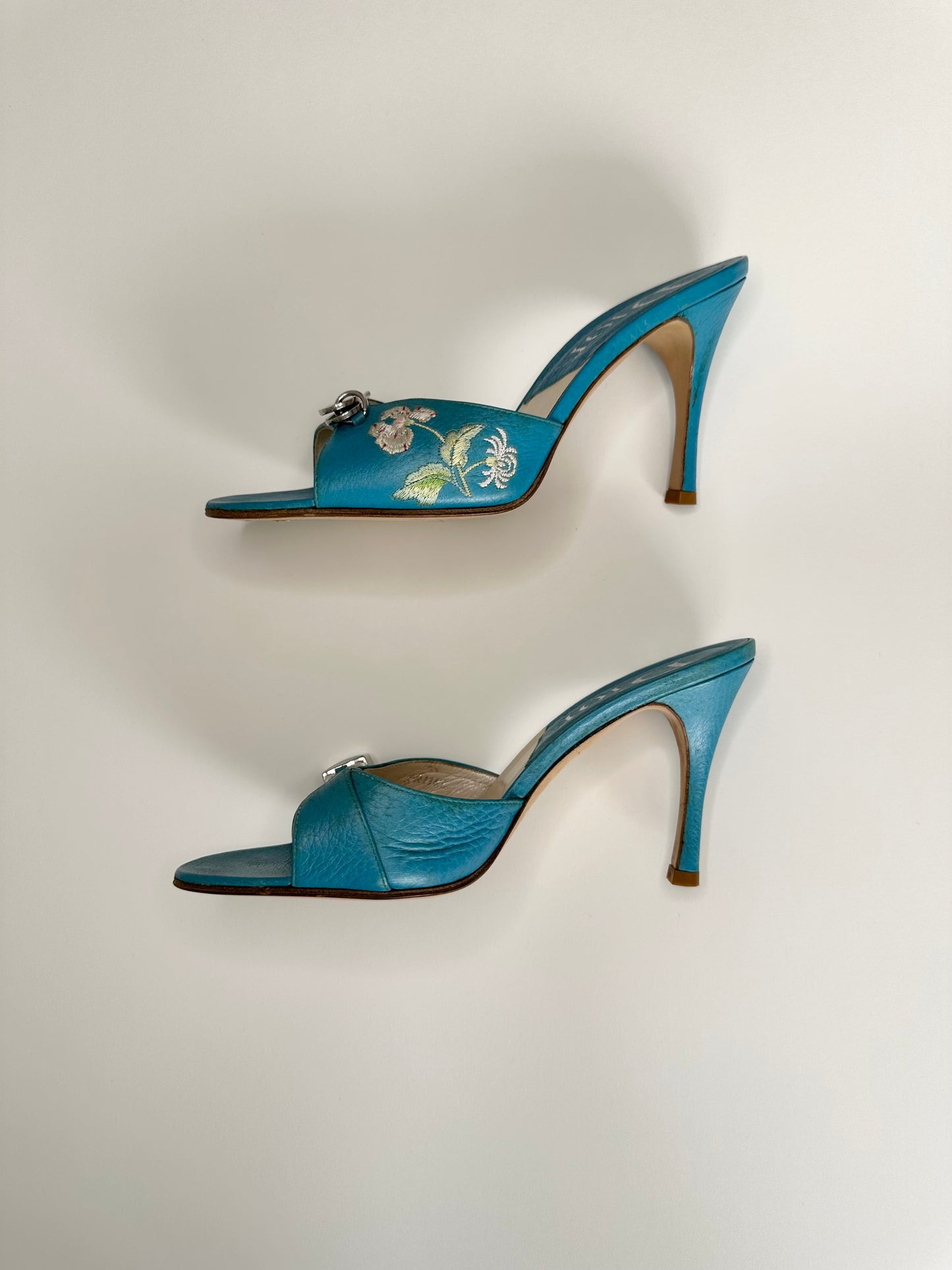 Dior Blue Embroidered Lock/Key Sandals 37.5