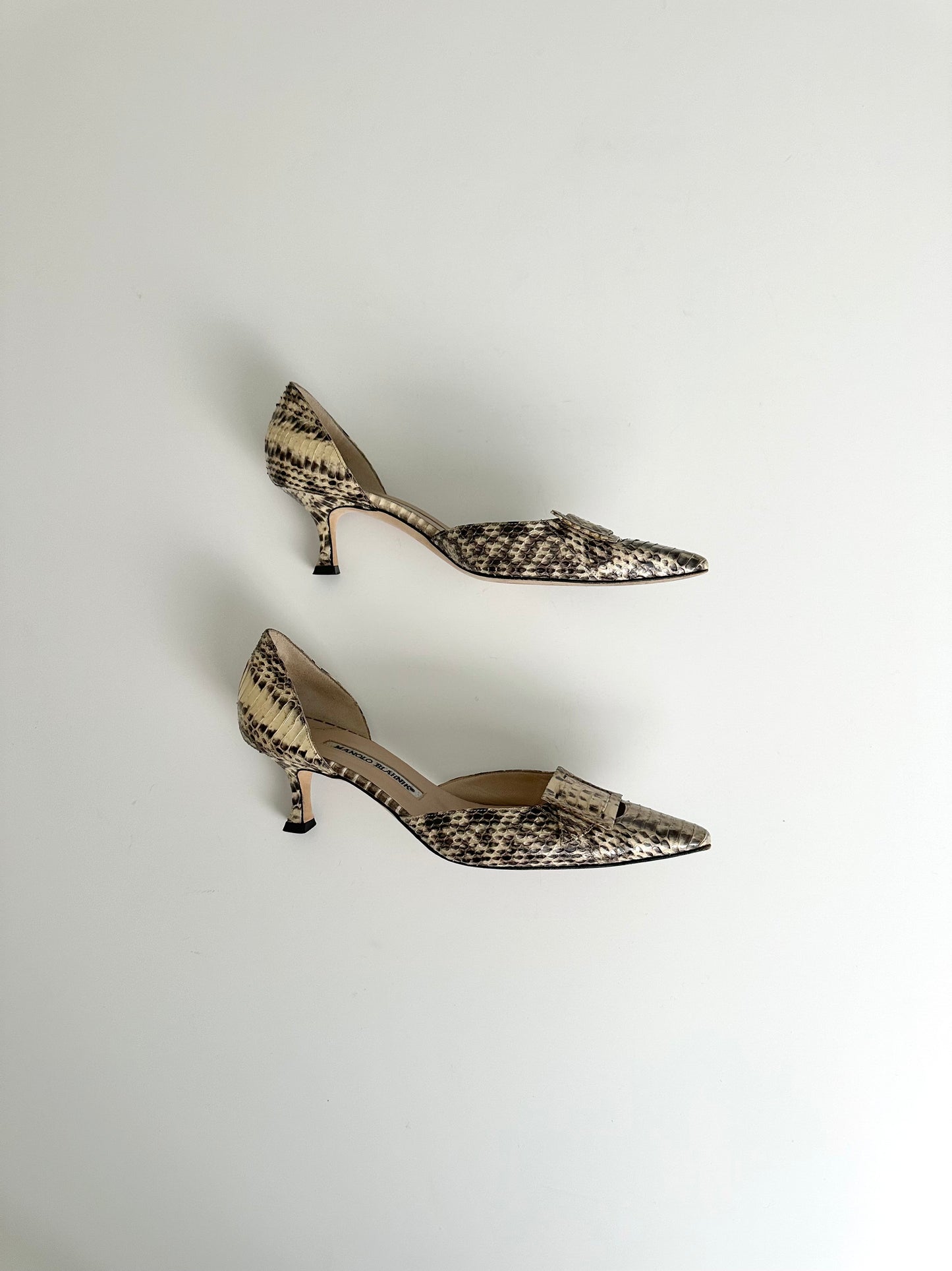 Manolo Blahnik Cream Snakeskin D'Orsay Pumps 37.5