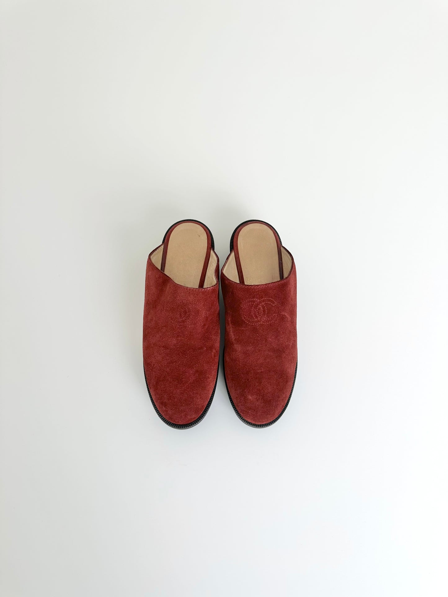 Chanel Red Suede Clogs 36