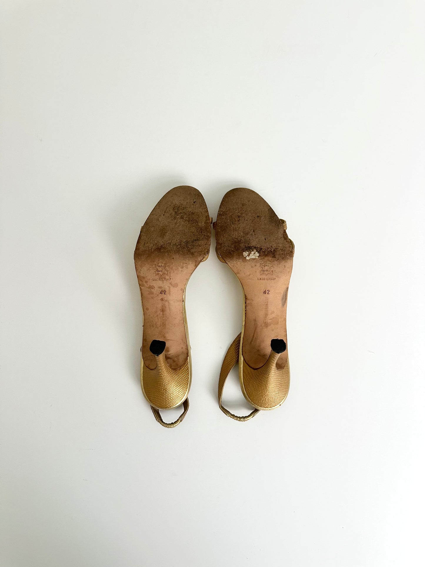 Manolo Blahnik Gold Lizard Callasli Slingback 42