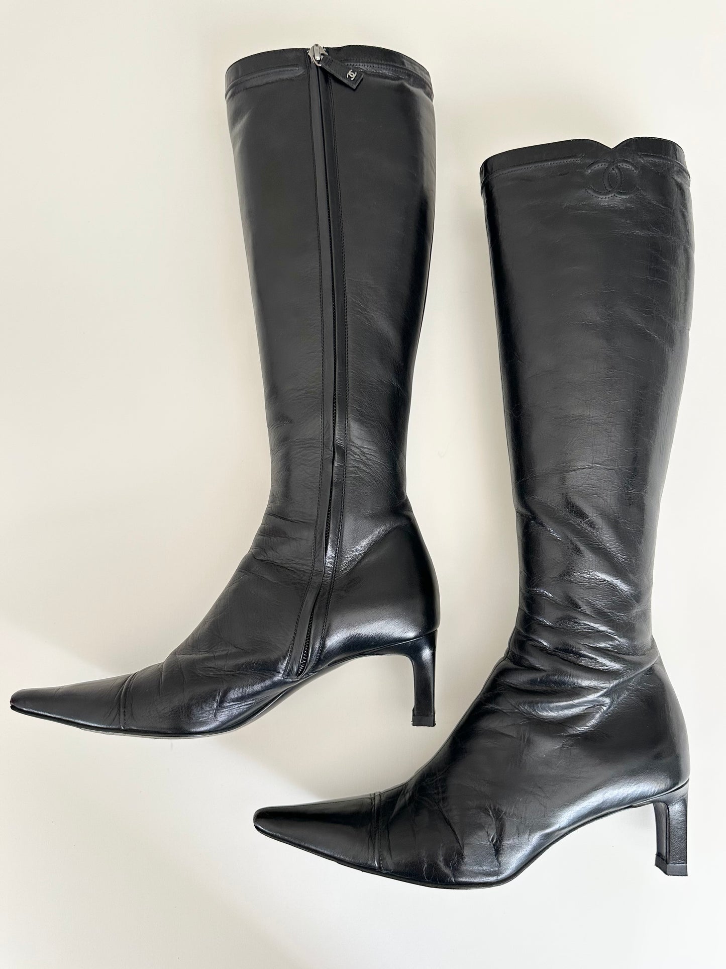Chanel Black Logo Boots 38.5