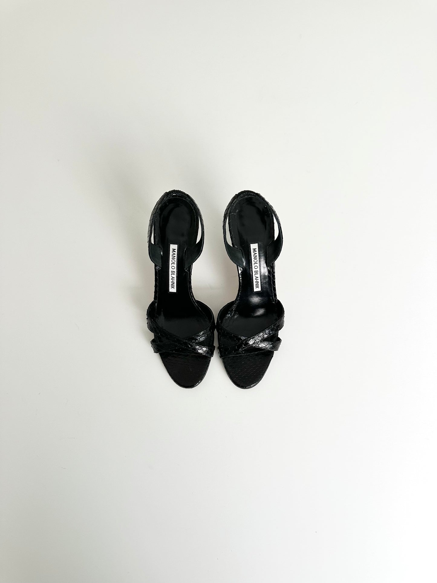 Manolo Blahnik Black Callasli Snakeskin Slingback 37
