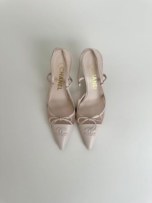 Chanel Light Pink Mesh Bow Slingback 34