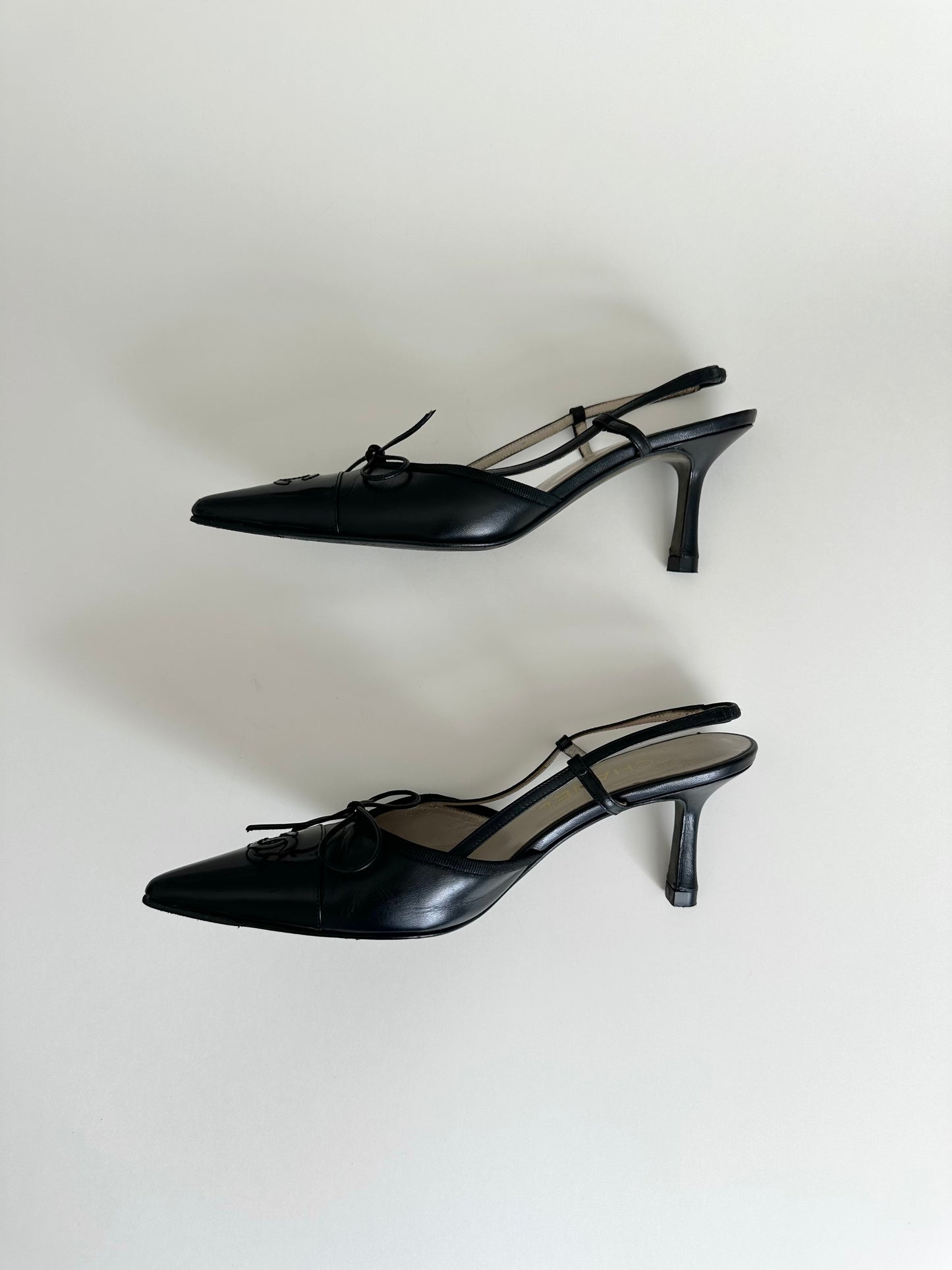 Chanel Black Logo Slingbacks 36.5