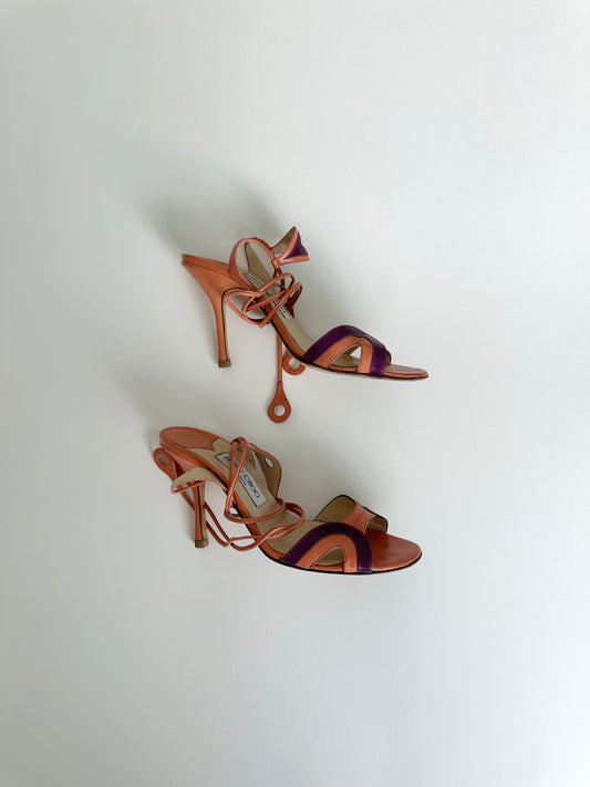 Jimmy Choo Orange Tie Up Sandals 38