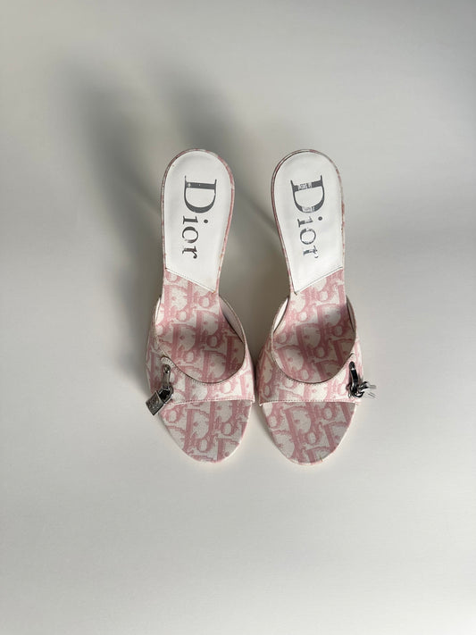 Dior Pink Trotter Lock/Key Sandals 37.5