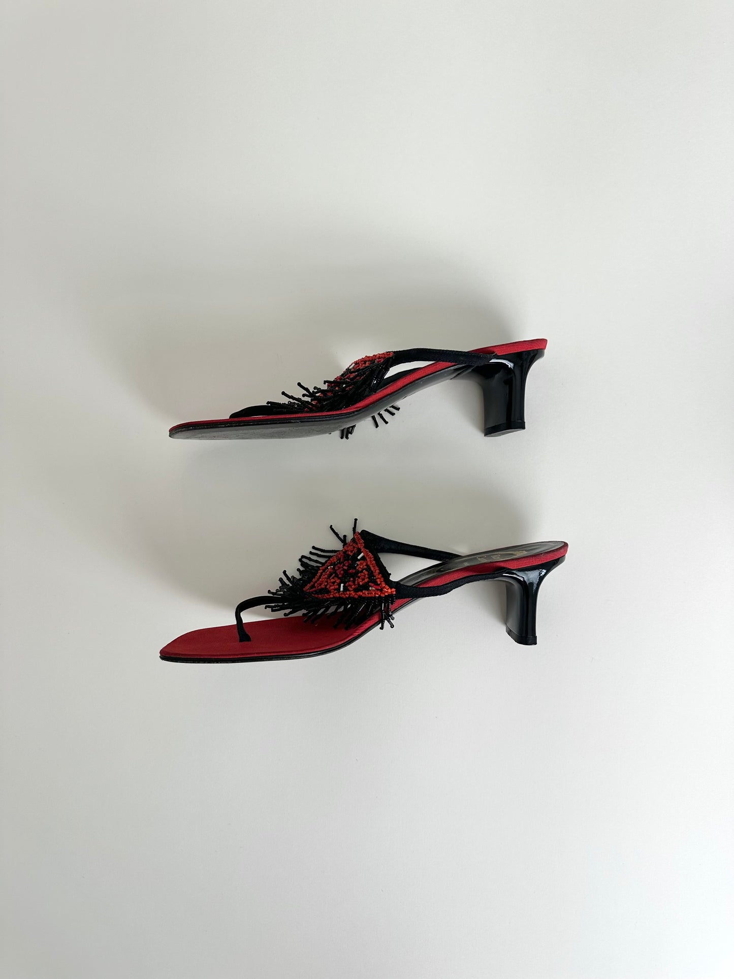 René Caovilla Red Beaded Thong Sandals 39