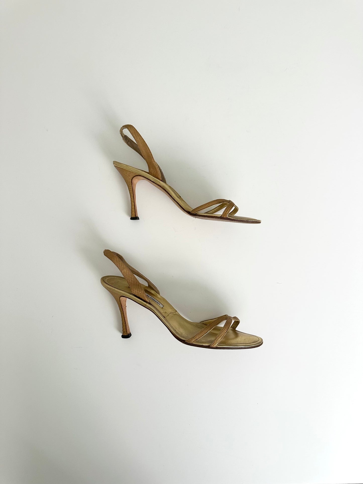 Manolo Blahnik Gold Lizard Callasli Slingback 42