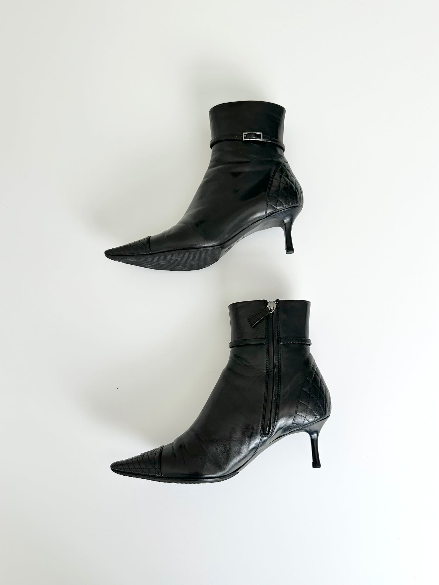 Chanel Black Quilted Leather Ankle Boots 37.5