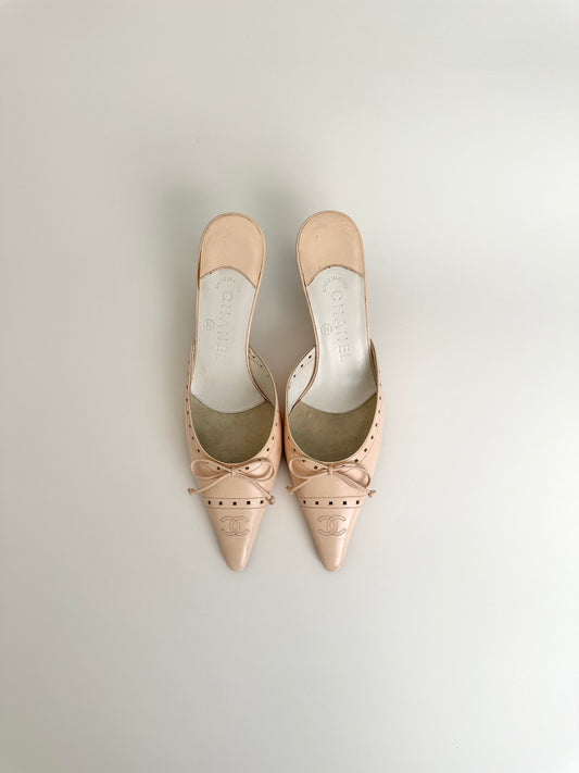Chanel Light Pink Logo Mules 37.5