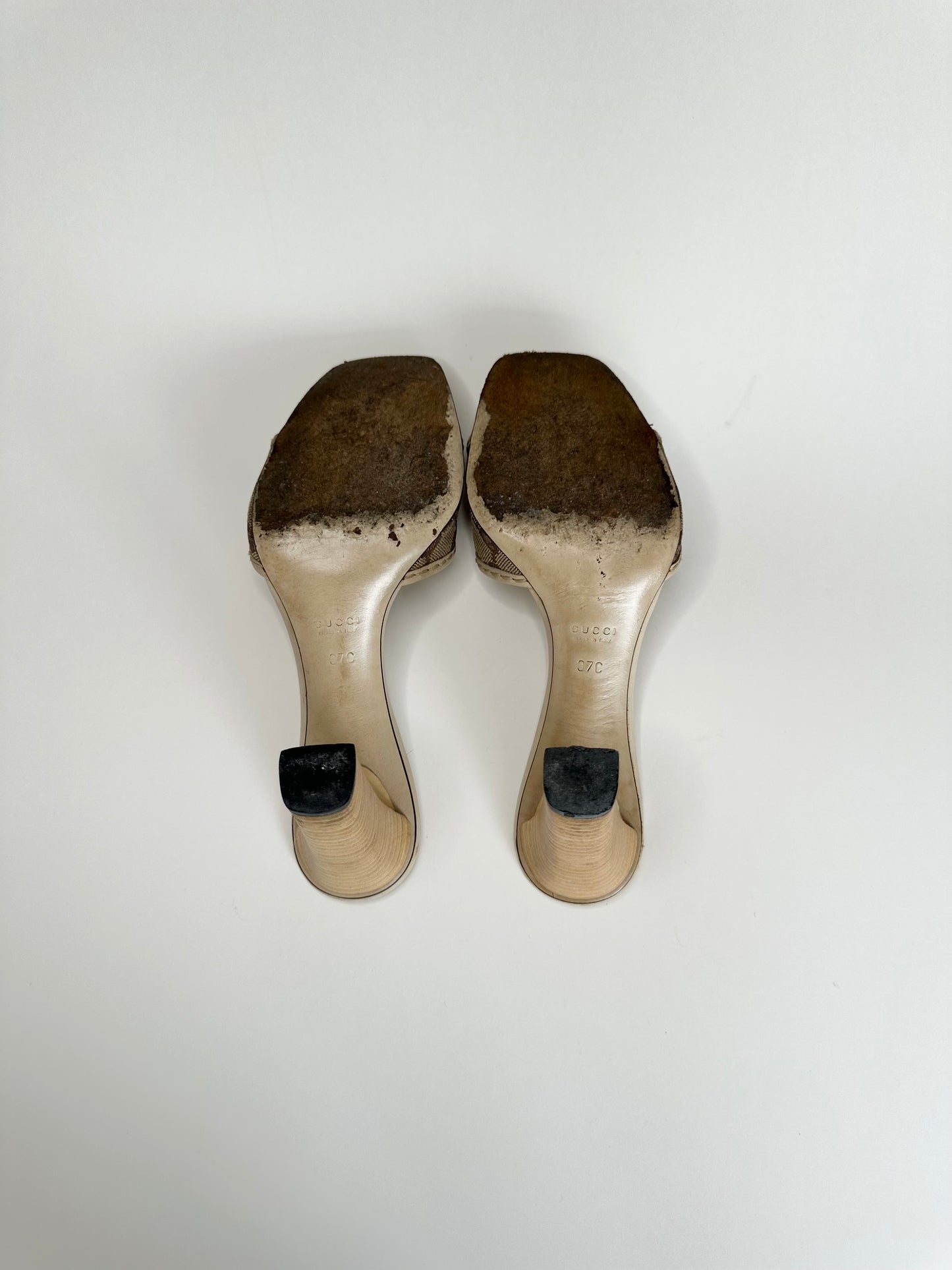 Gucci Cream Monogram Block Heels 37