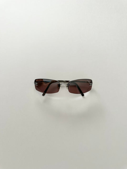 Chanel Rimless Rhinestone Logo Sunglasses