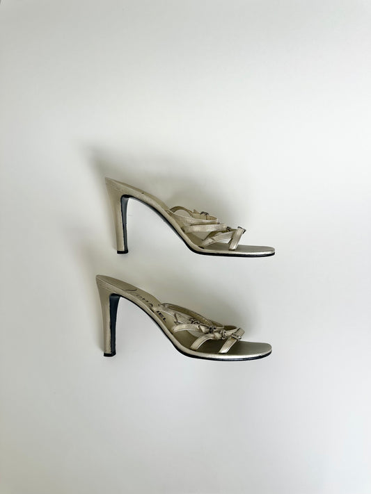 Chanel Gold Rhinestone Logo Sandals 40