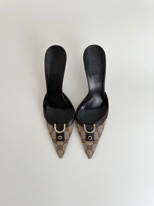 Gucci Brown Monogram Mules 38.5