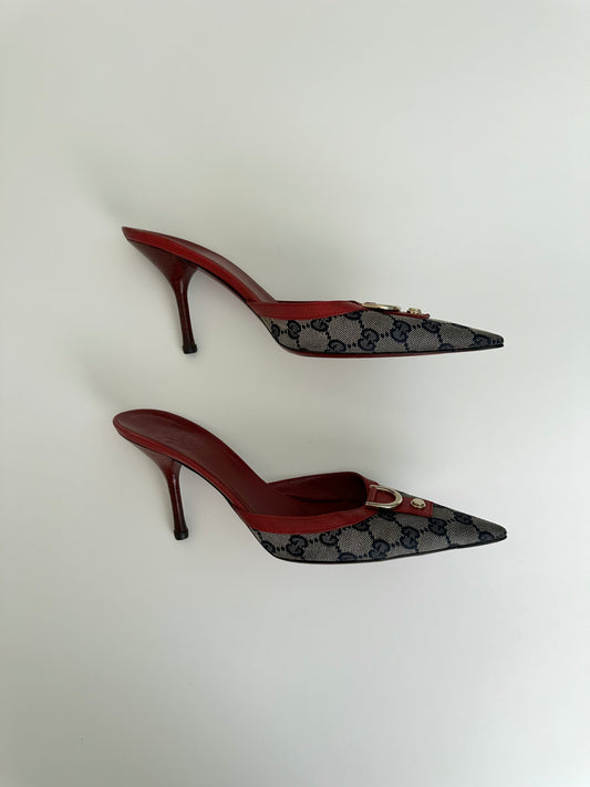 Gucci Red Monogram Mules US 9