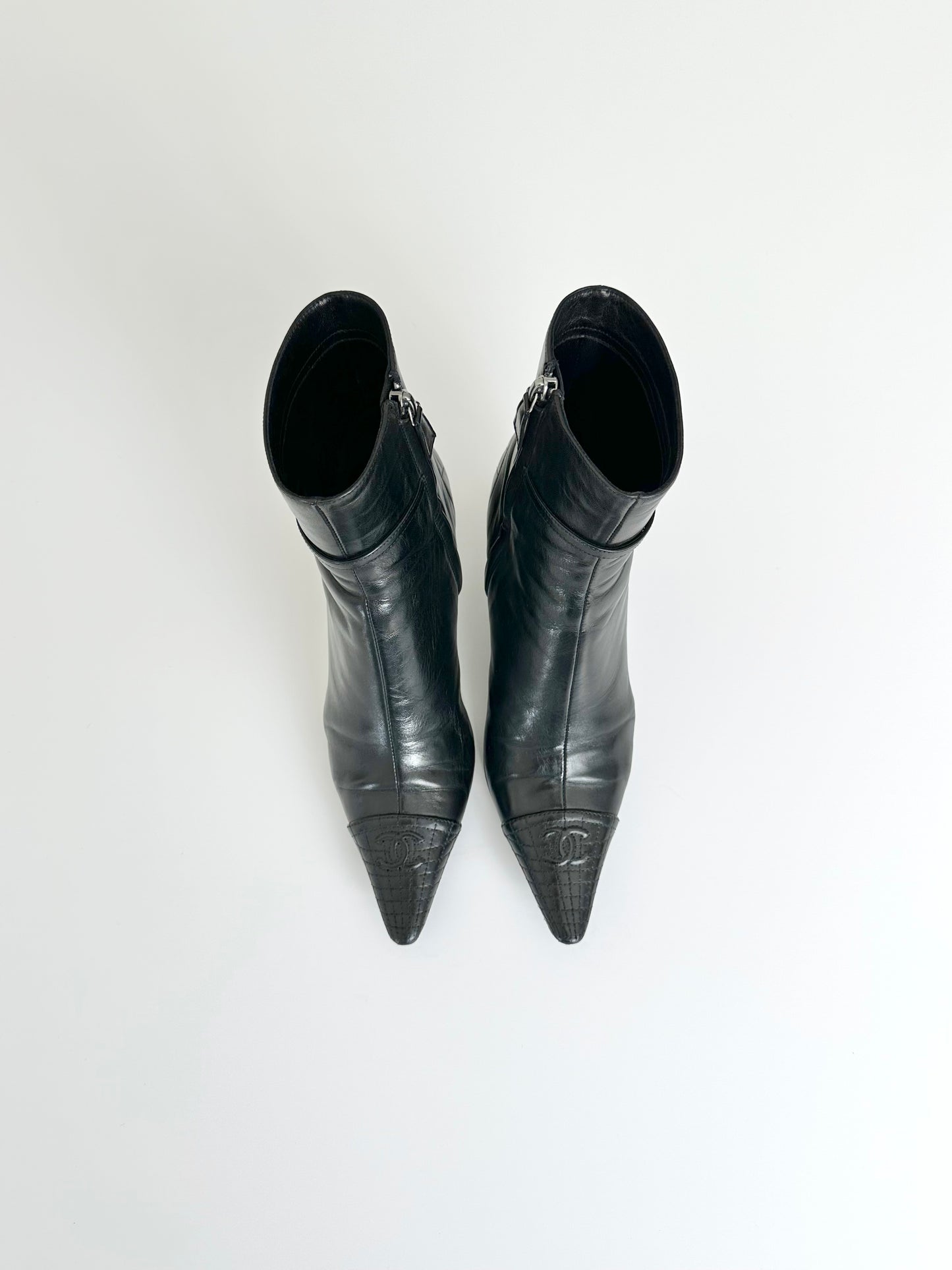 Chanel Black Quilted Leather Ankle Boots 37.5