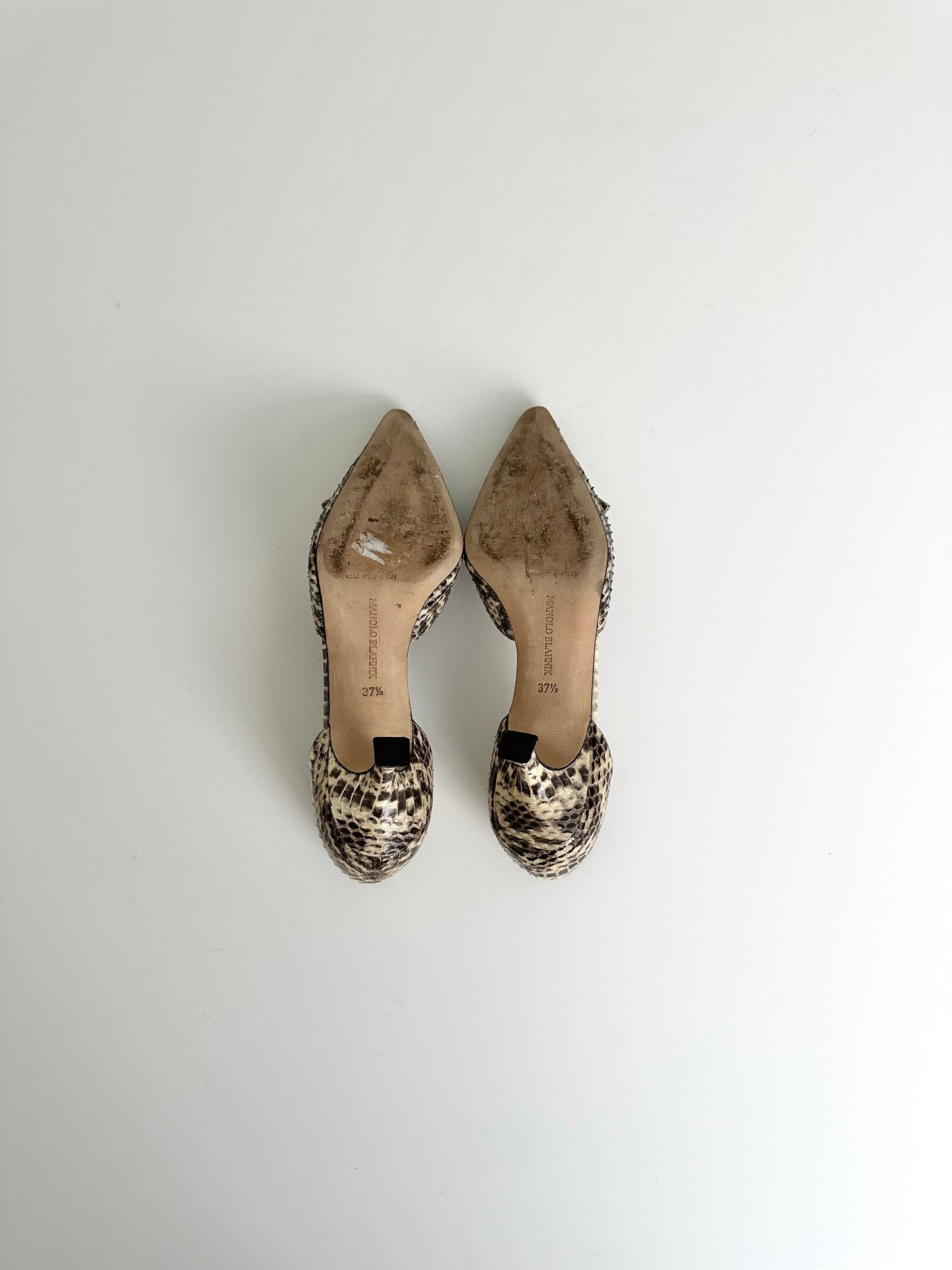 Manolo Blahnik Cream Snakeskin D'Orsay Pumps 37.5